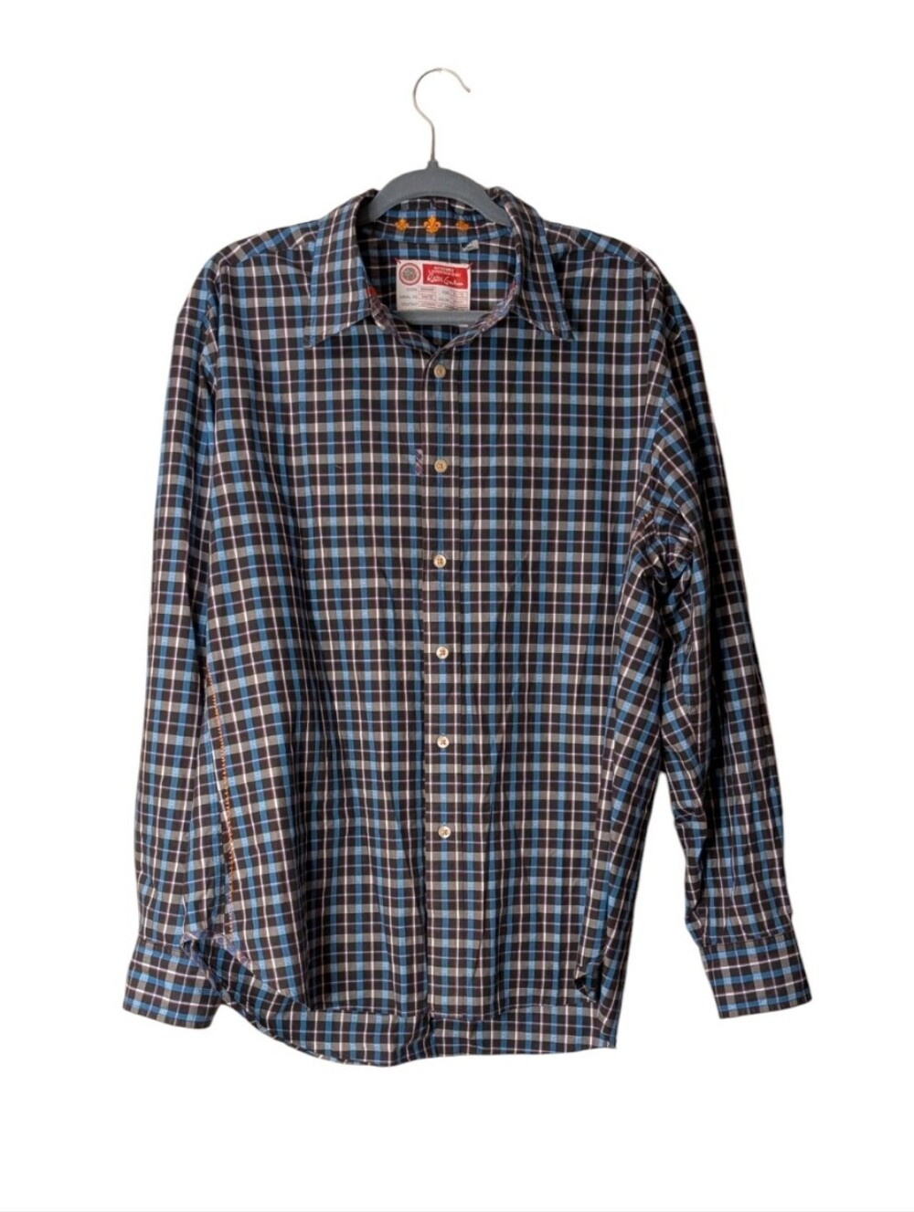 Robert Graham The Freshly Laundered Shirt Blue Black Orange Plaid size XL cotton